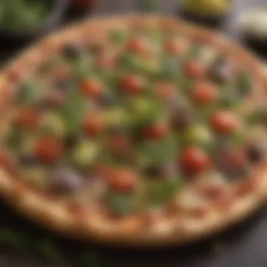 A colorful pizza topped with various sprouts and herbs