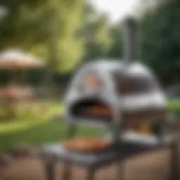 A sleek tailgate pizza oven set up at a vibrant outdoor gathering, showcasing its elegant design.