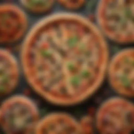 A vibrant spread of vegetarian pizza varieties showcasing colorful toppings.
