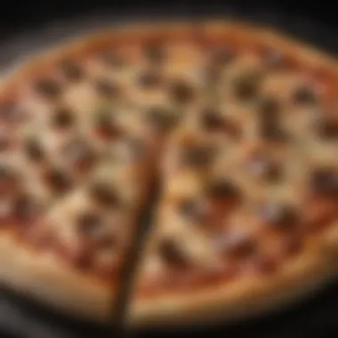 Culinary Masterpiece: Pizza Baked to Golden Perfection A gourmet pizza baked to perfection on a pizza stone