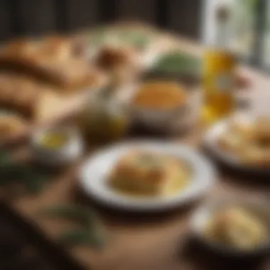 A beautifully styled table setting featuring focaccia with olive oil for dipping