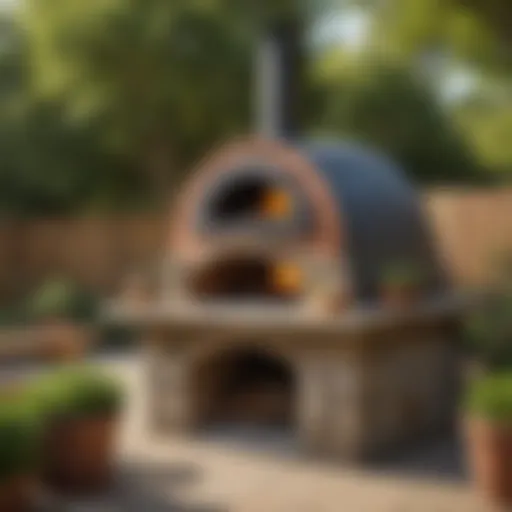 Elegant design of a wood-fired pizza oven in a rustic backyard setting.