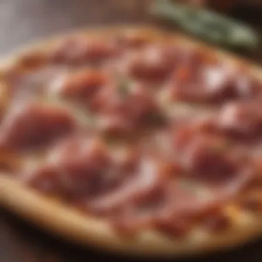 Prosciutto Elegance Sizzling prosciutto draped elegantly on a thin crust