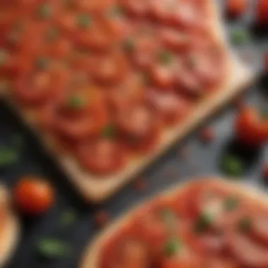 Vibrant cherry tomatoes scattered on a skinny pizza