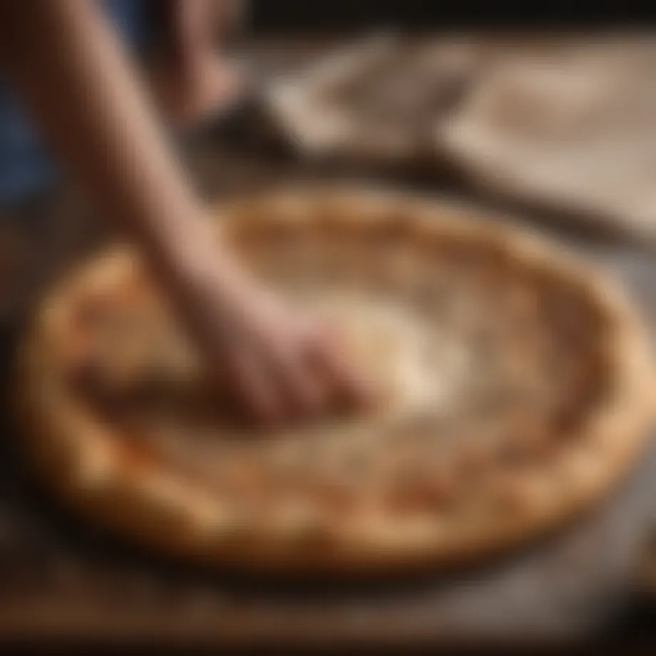 Exquisite cookie pizza dough being delicately stretched