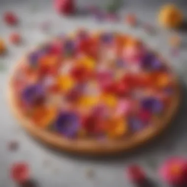 Exquisite rose pizza topped with vibrant edible flowers