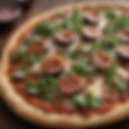 Gourmet fig pizza with cheese and arugula