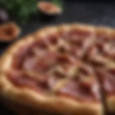 Savory Fig and Prosciutto Slice A slice of fig and prosciutto pizza