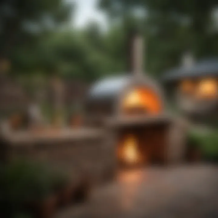 A stunning Firebox pizza oven in a backyard setting, emitting a warm glow.