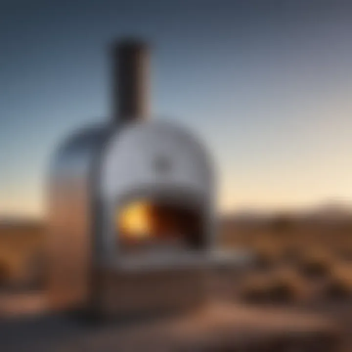 Firebox pizza oven with a clear sky backdrop, showcasing its elegant design.