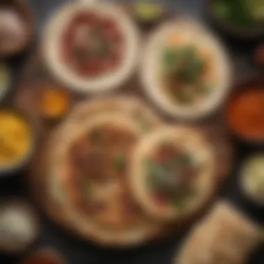 A close-up of various ingredients used for creating diverse flatbreads, highlighting the rich colors and textures of the components.