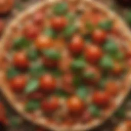 Fresh basil leaves and tomatoes on top of pizza flavored popcorn