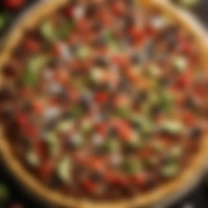A close-up of fresh taco pizza ingredients arranged artfully