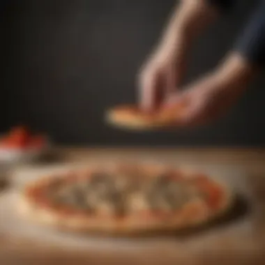 Artisan gluten-free pizza crust being hand-stretched