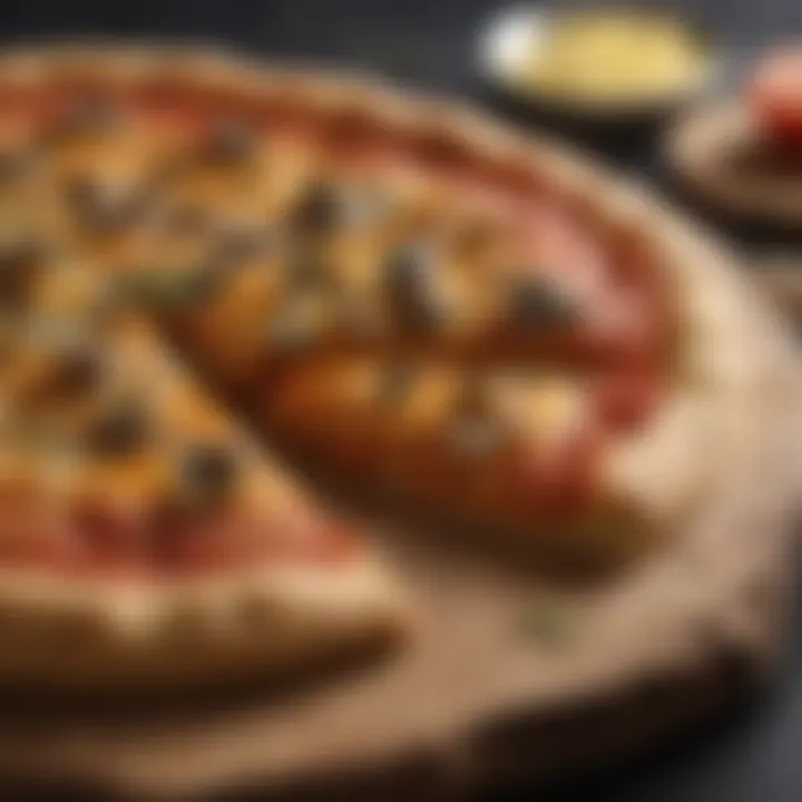 Golden crispy crust of homemade vegan pizza