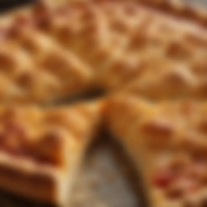 Close-up of golden crust on Little Caesars cheese pizza