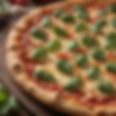 Savor the Artistry: Gourmet Cheese Crust Pizza with Fresh Basil Gourmet Cheese Crust Pizza adorned with Fresh Basil Leaves