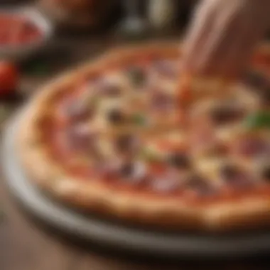 Slicing a freshly baked gourmet pizza