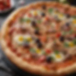 An enticing close-up of Greek pizza showcasing its unique crust and vibrant toppings