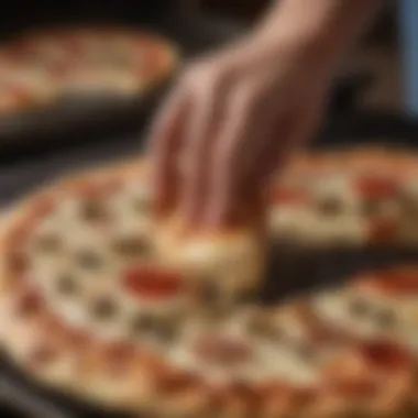 Pizza dough being skillfully stretched on grill grate