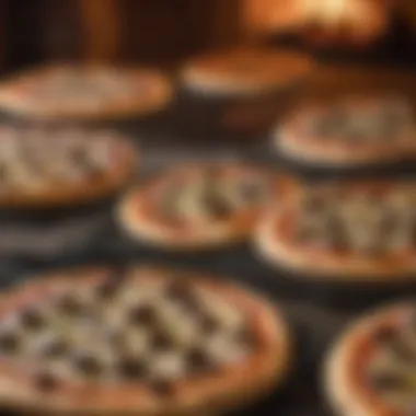 Diverse Pizzas Cooked in Guy Fieri Oven An array of pizzas cooked to perfection in a Guy Fieri pizza oven, highlighting various toppings and styles