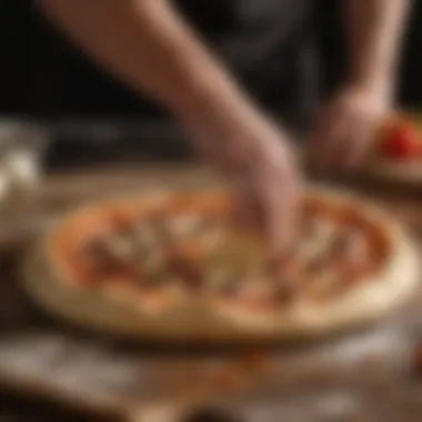 Delicious pizza dough being hand-formed