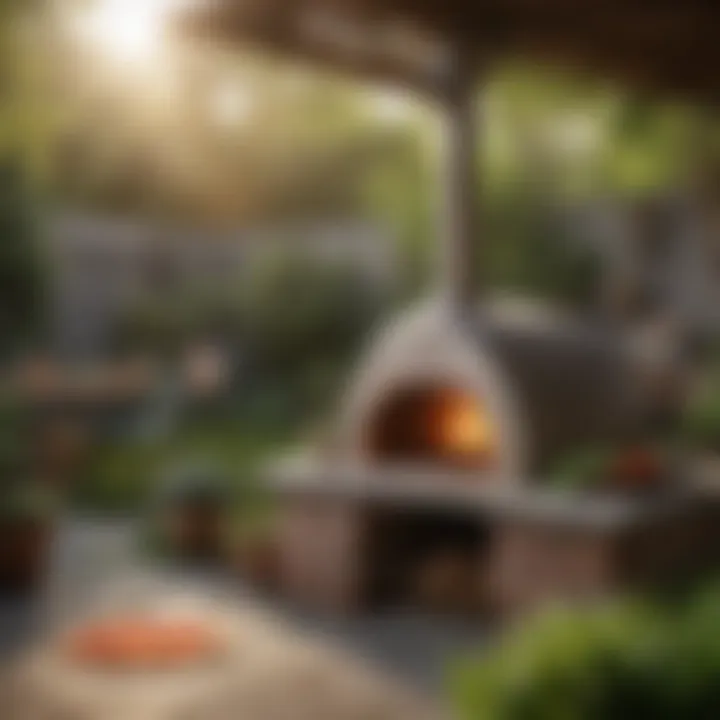 An outdoor pizza oven set in a charming backyard setting