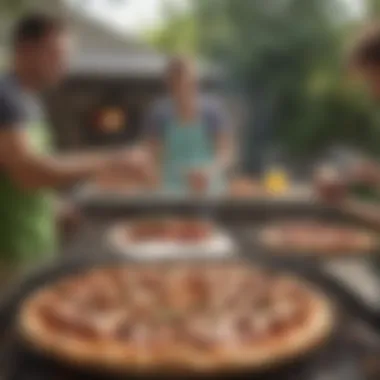 A BBQ pizza being enjoyed outdoors with friends