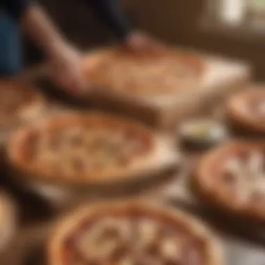 Pizza delivery boxes being organized