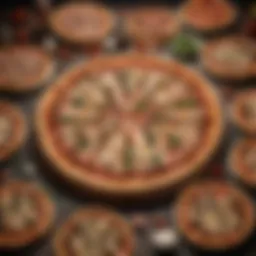 Variety of pizza options displayed on a table
