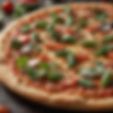 Close-up of a non-dairy pizza with innovative ingredients like plant-based cheese and vegetables.