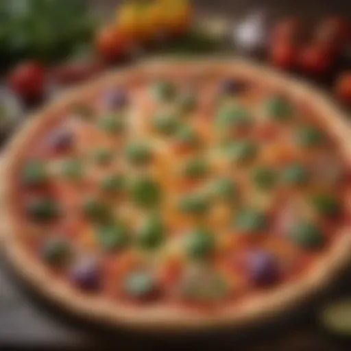 Colorful array of fresh vegetables on a pizza