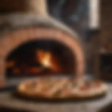 Flavorful wood-fired pizza emerging from Italian oven