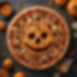 A creatively designed Jack O'Lantern Pizza showcasing vibrant toppings