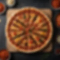 A vibrant pizza featuring traditional Korean ingredients like kimchi and gochujang.