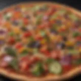 A vibrant array of colorful vegetable toppings on a large pizza