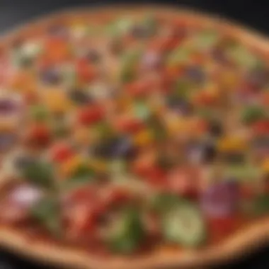 Colorful Vegetable Toppings on Large Pizza A vibrant array of colorful vegetable toppings on a large pizza