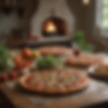 Cozy Dining Setting with Large Veggie Pizza A cozy setting with a large veggie pizza on a dining table