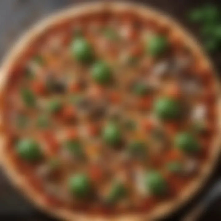 A freshly baked large veggie pizza with herbs and spices