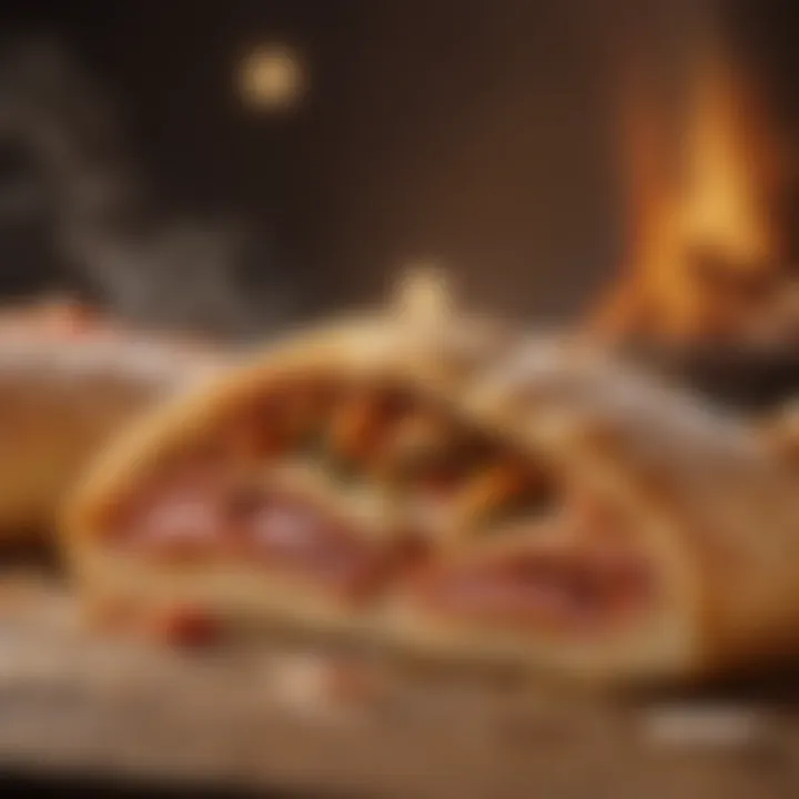 An overview of a Little Caesars Stromboli, revealing its golden crust and tempting aroma.