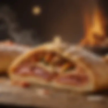 Golden Crust of Little Caesars Stromboli An overview of a Little Caesars Stromboli, revealing its golden crust and tempting aroma.