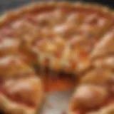 Delicious close-up of Little Caesars Stuffed Crust Pizza showcasing melted cheese oozing out.