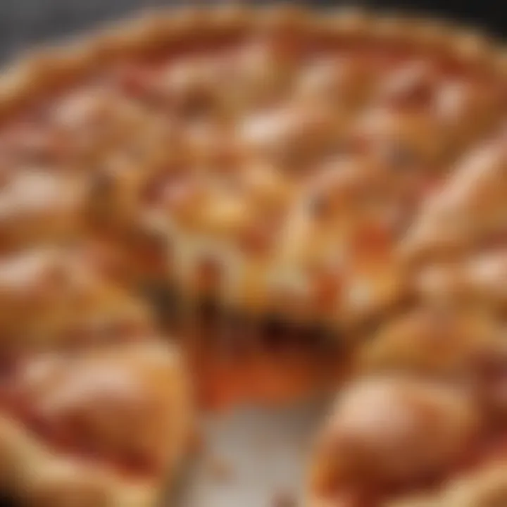 Delicious close-up of Little Caesars Stuffed Crust Pizza showcasing melted cheese oozing out.