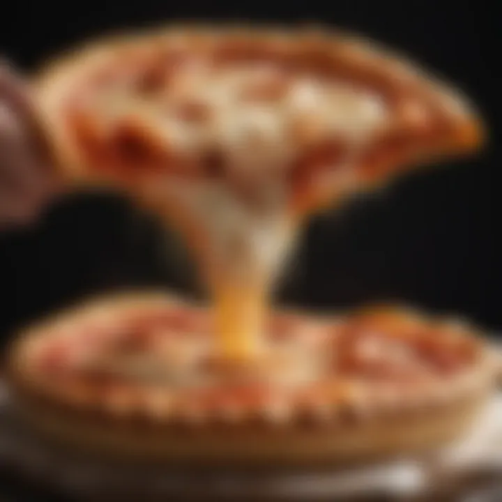 An inviting image of a slice of Little Caesars Stuffed Crust Pizza being lifted from the pie.