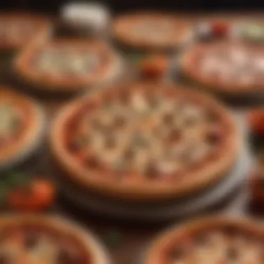 A variety of Little Caesars pizzas displayed on a vibrant table setting.