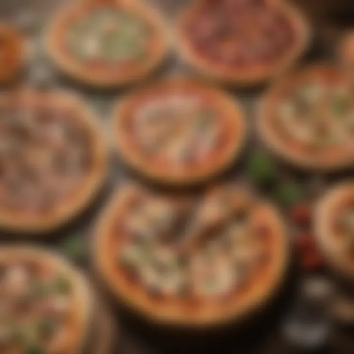 An array of regional pizza styles represented on a table