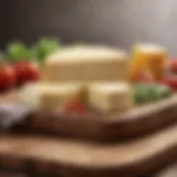 A variety of low fat cheese types displayed on a wooden board