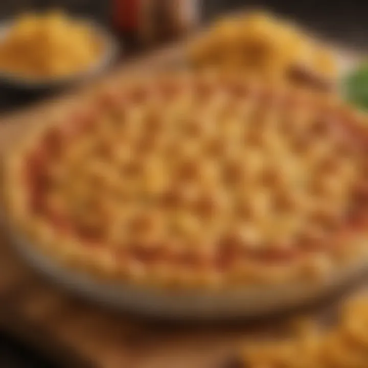 A creative display of ingredients used in Mac and Cheese Pizza, highlighting uniqueness