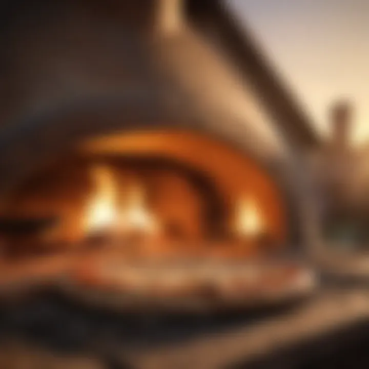 Wood-fired pizza oven at sunset