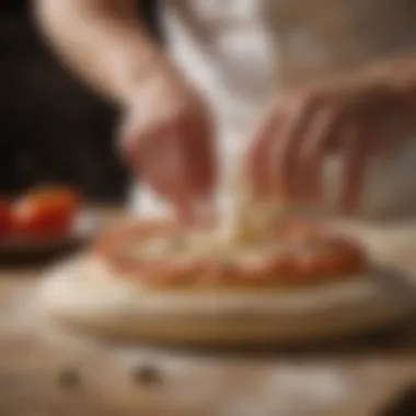 Delicious pizza dough being expertly kneaded